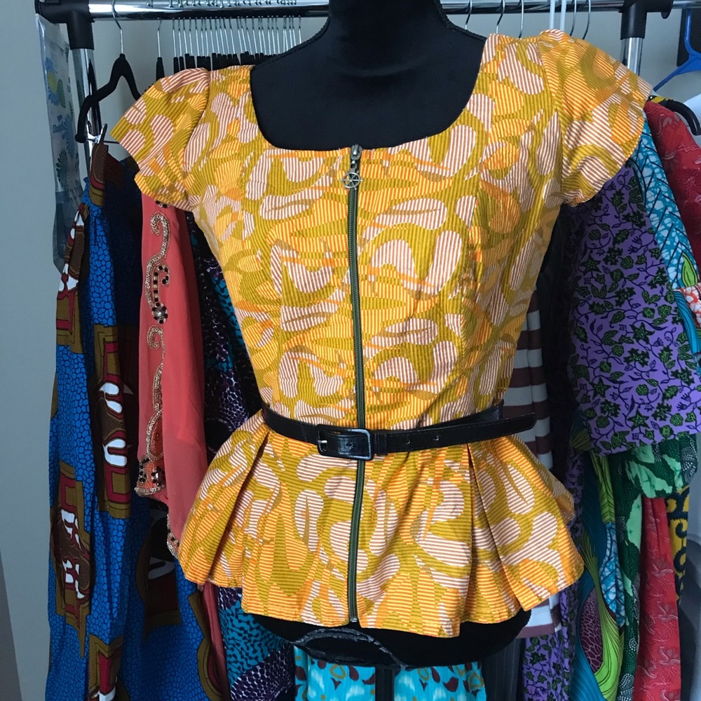 African Print Peplum blouse with Front zipper